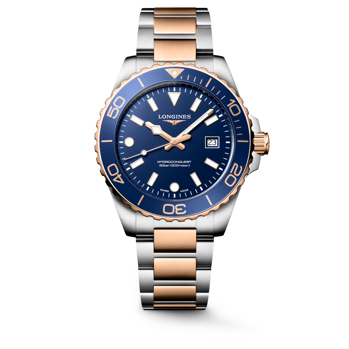 Longines HydroConquest 42.00mm Quartz Blue sandblasted Dial Red Stainless Steel Bracelet Watch
