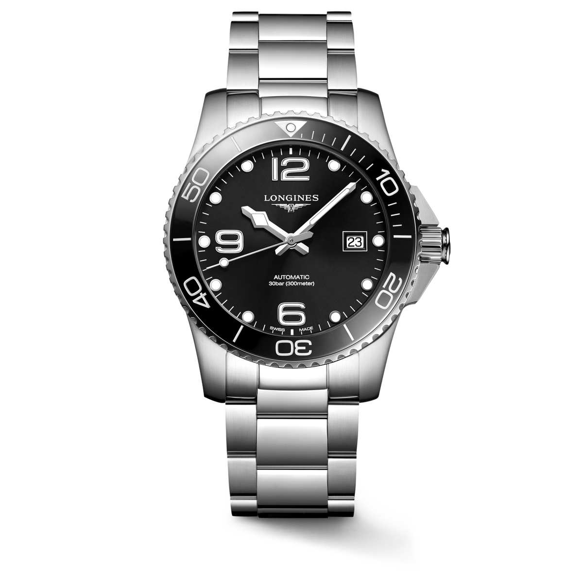Longines HydroConquest 41.00mm Automatic Sunray black Swiss Super-LumiNova® Dial Stainless Steel Bracelet Watch