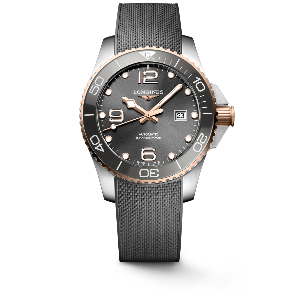 Longines HydroConquest 43.00mm Automatic Sunray grey Dial Grey Rubber Strap Watch