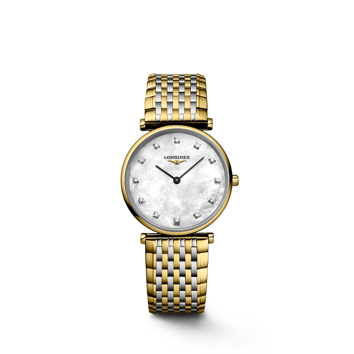 Longines La Grande Classique 29.00mm Quartz White mother-of-pearl Dial Yellow Stainless Steel Bracelet Watch