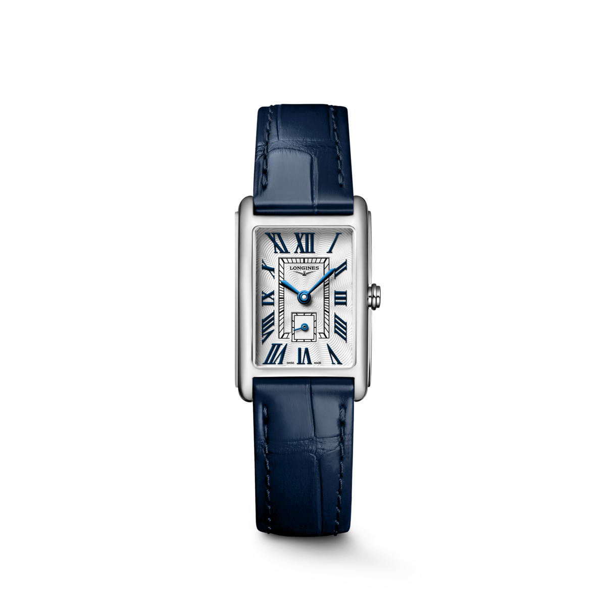 Longines DolceVita 20.80 x 32.00mm Quartz Silver "flinqué" Dial Midnight Blue Alligator Strap Watch