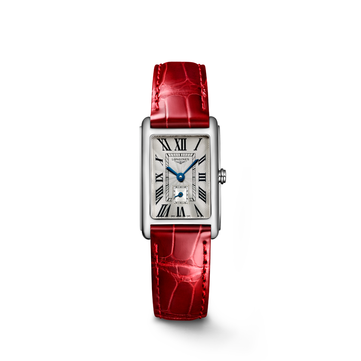 Longines DolceVita 20.80 x 32.00mm Quartz Silver "flinqué" Dial Red Alligator Strap Watch