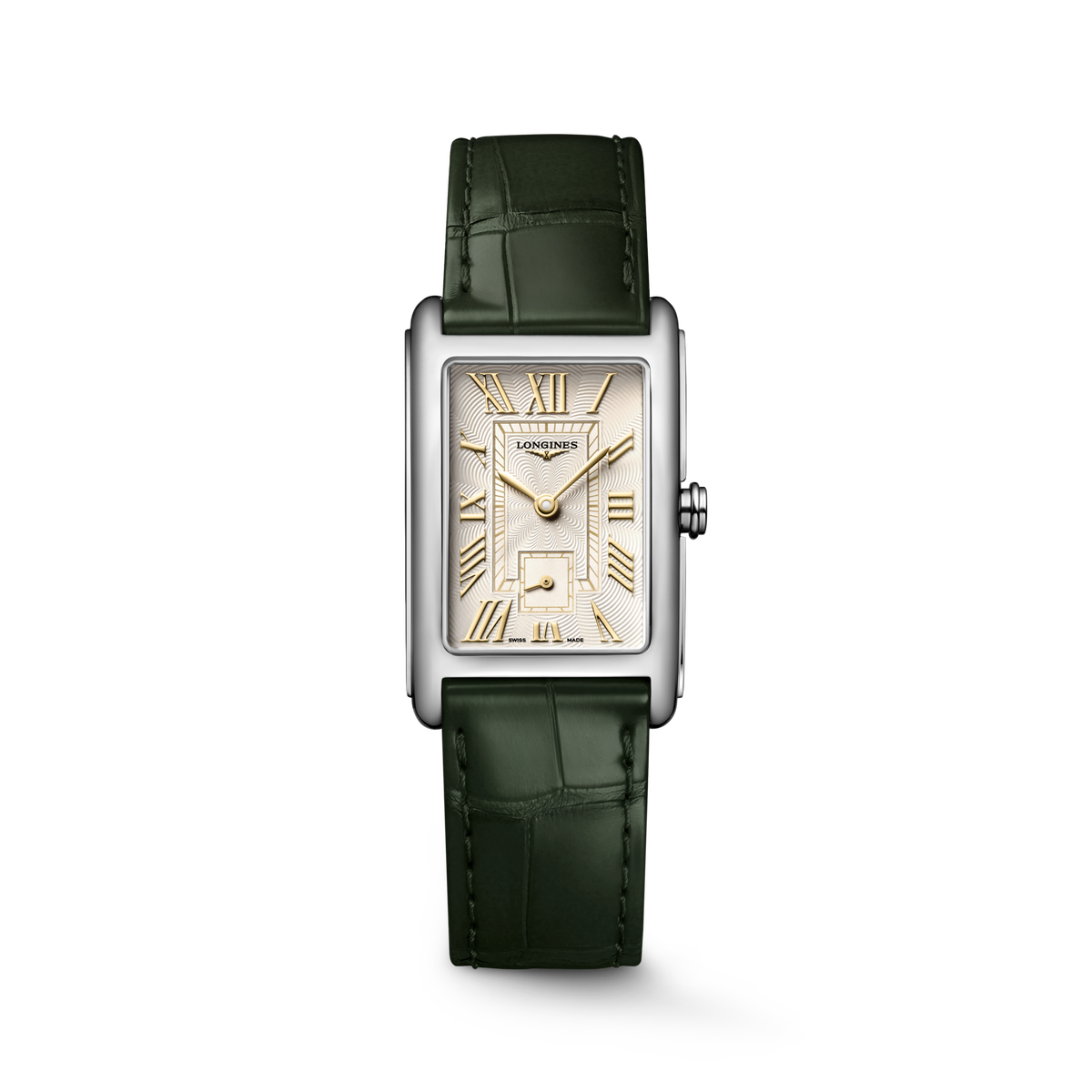 Longines DolceVita 23.30 x 37.00mm Quartz Ivory Gilt "flinqué" Dial Olive Green Alligator Strap Watch