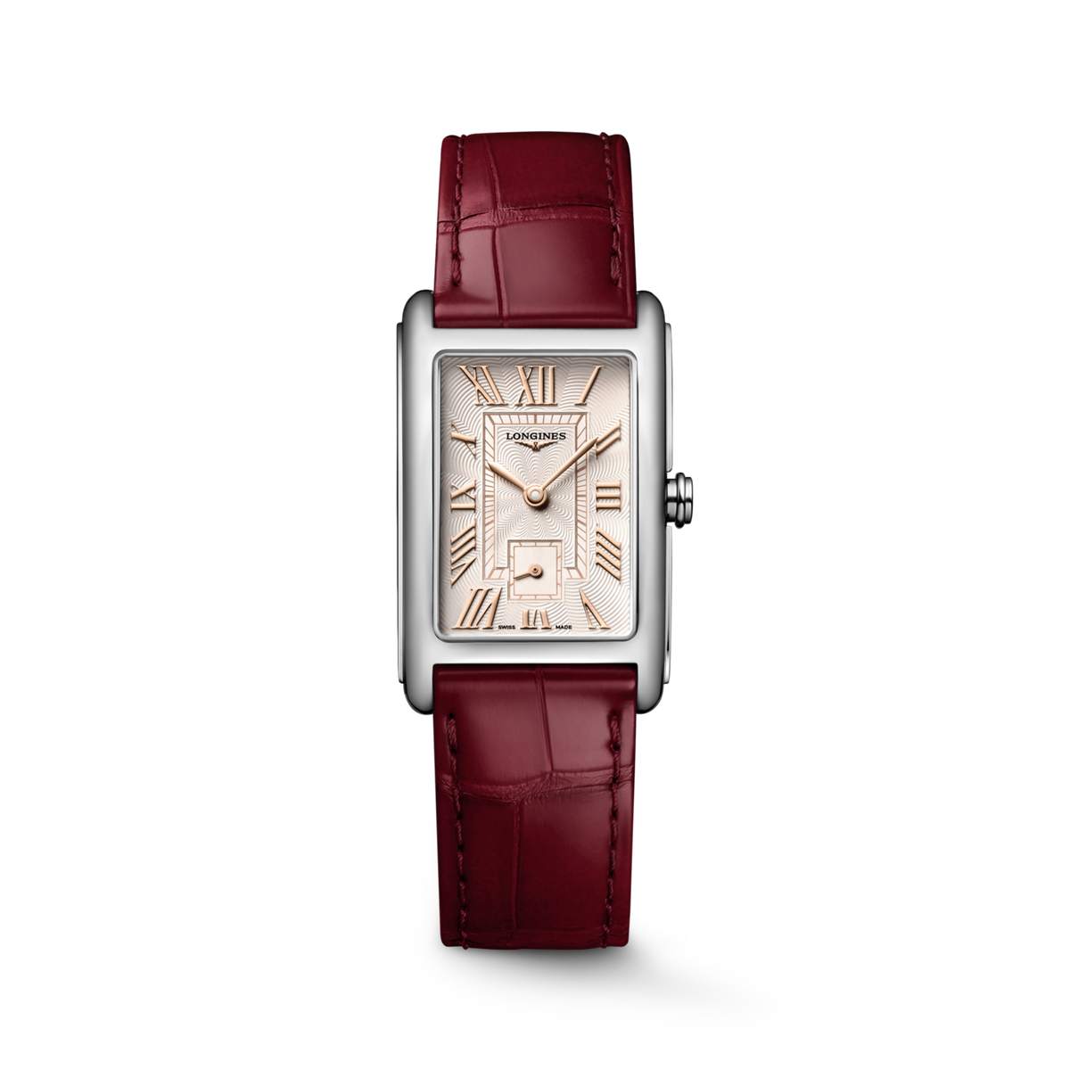 Longines DolceVita 23.30 x 37.00mm Quartz Ivory Rose "flinqué" Dial Maple Red Alligator Strap Watch
