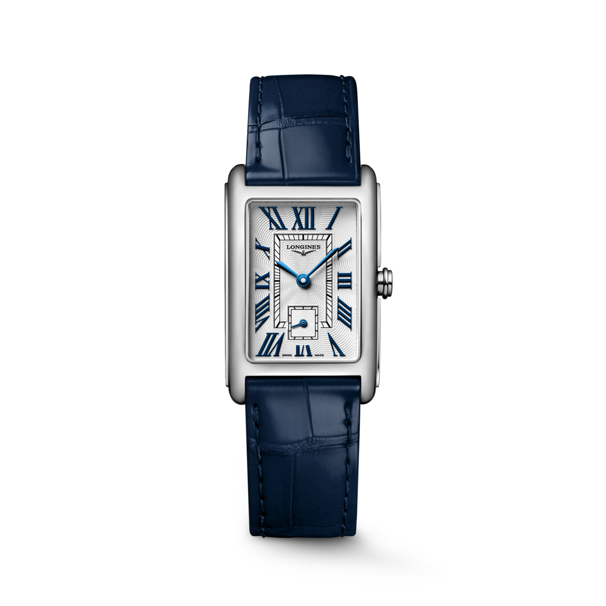 Longines DolceVita 23.30 x 37.00mm Quartz Silver "flinqué" Dial Midnight Blue Alligator Strap Watch