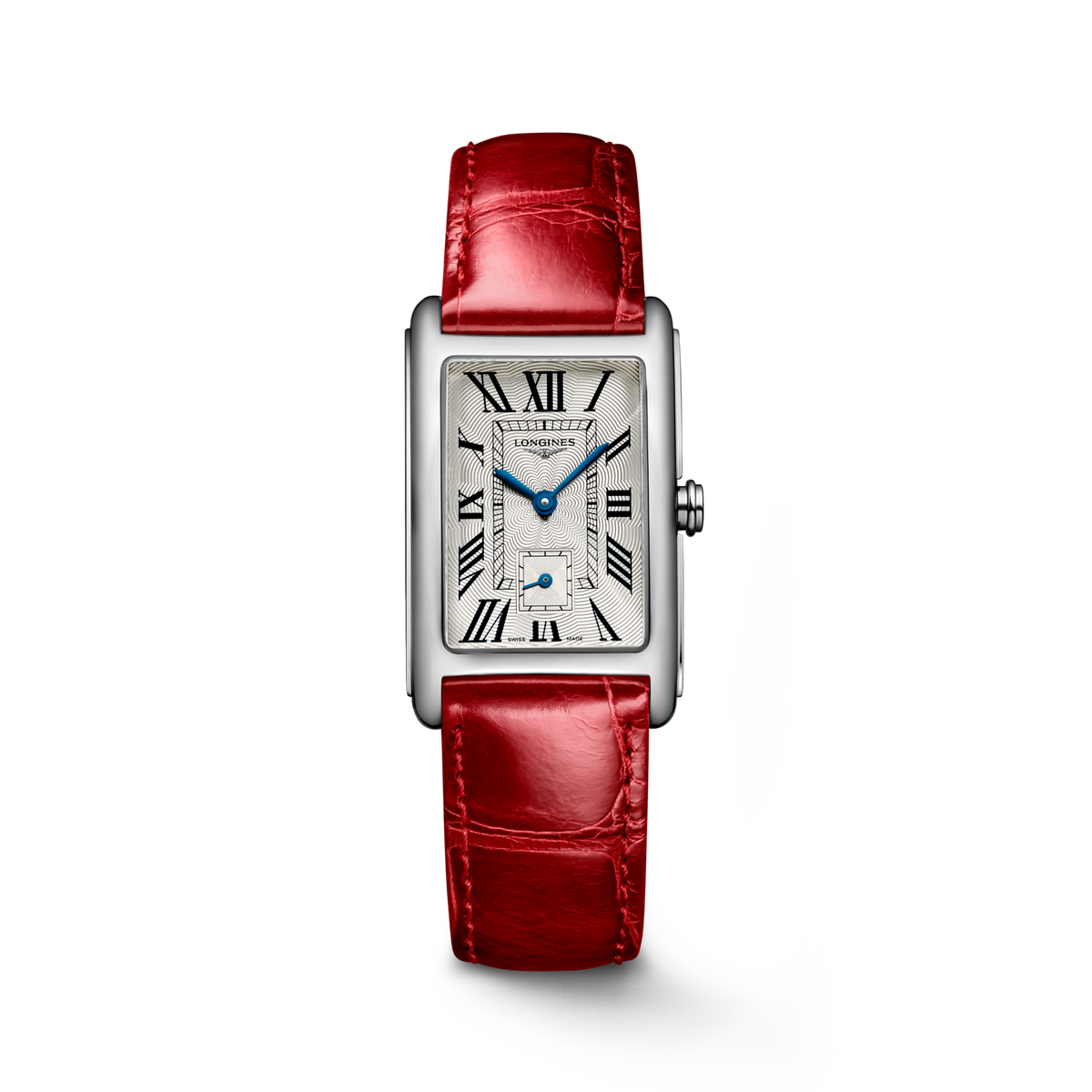 Longines DolceVita 23.30 x 37.00mm Quartz Silver "flinqué" Dial Red Alligator Strap Watch