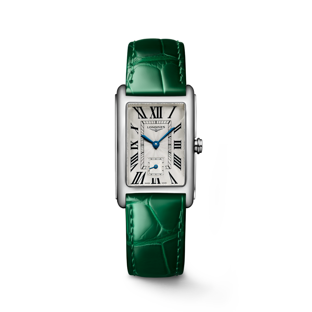 Longines DolceVita 23.30 x 37.00mm Quartz Silver "flinqué" Dial Green Alligator Strap Watch