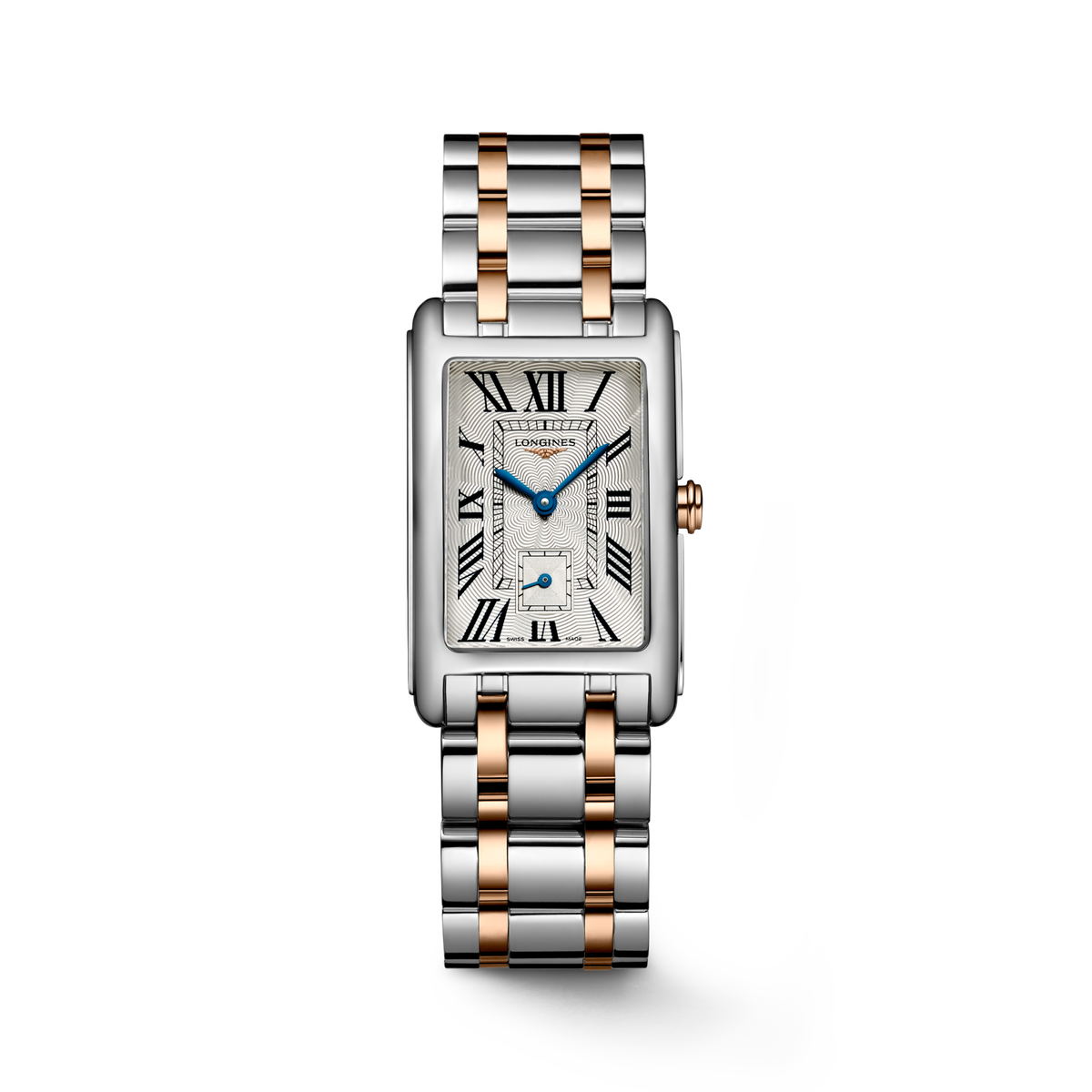 Longines DolceVita 23.30 x 37.00mm Quartz Silver "flinqué" Dial Stainless Steel and Rose Gold Bracelet Watch