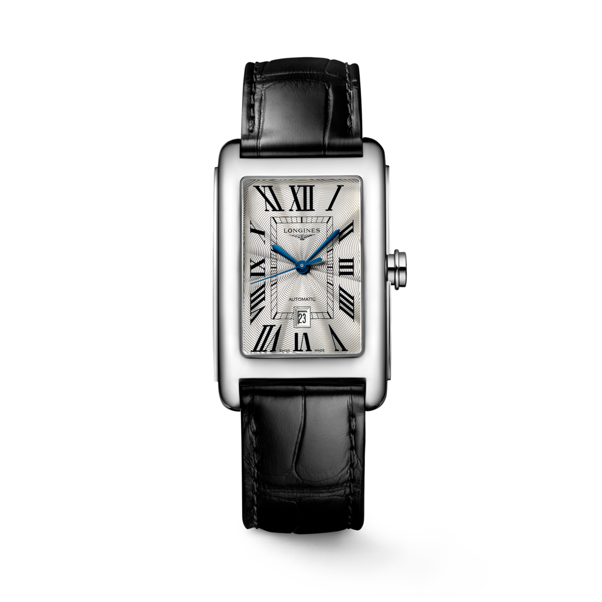 Longines DolceVita 27.70 x 43.80mm Automatic Silver "flinqué" Dial Black Alligator Strap Watch