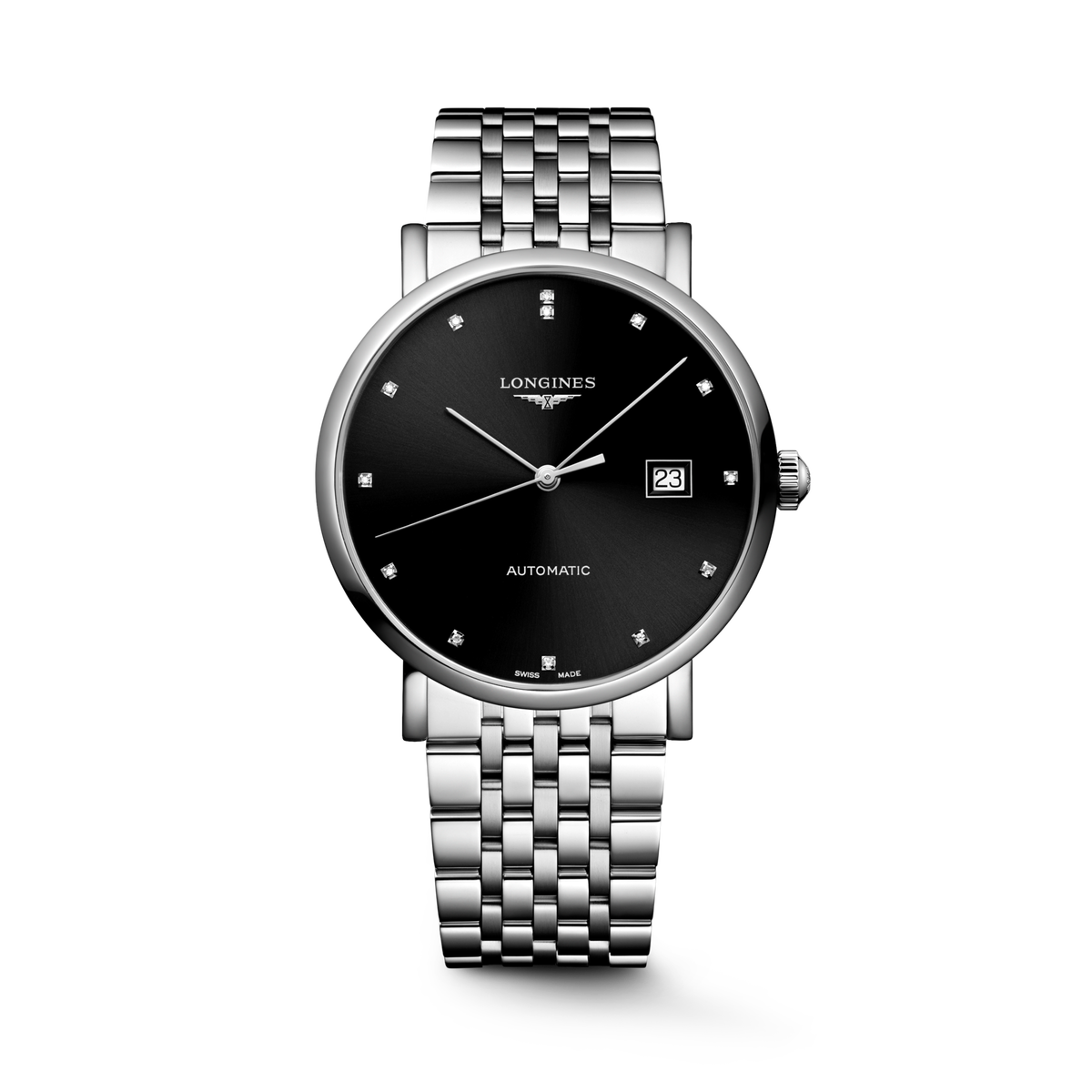 Longines Elegant Collection 39.00mm Automatic Sunray black Dial Stainless Steel Bracelet Watch
