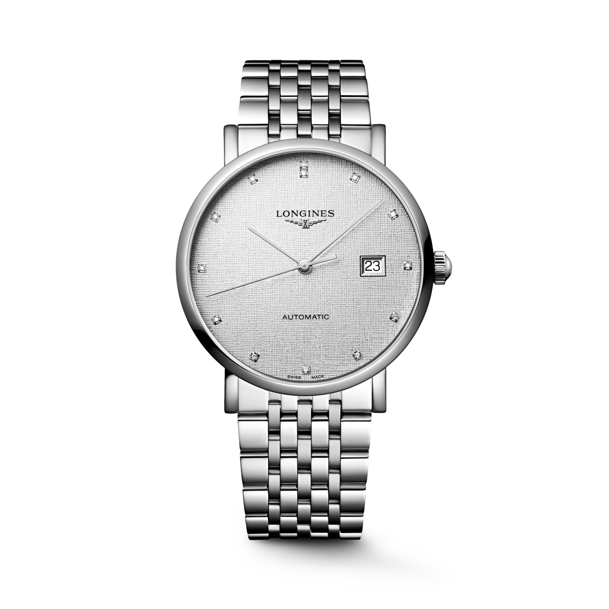 Longines Elegant Collection 39.00mm Automatic Striped Silver Dial Stainless Steel Bracelet Watch