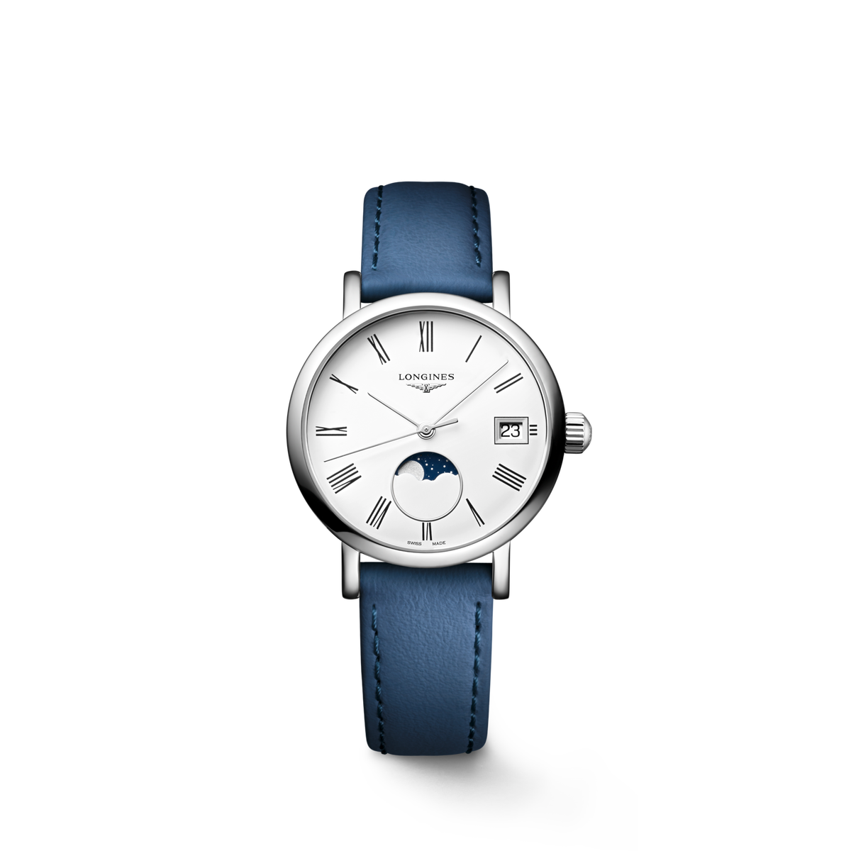 Longines Elegant Collection 30.00mm Quartz White matt Dial Blue Leather Strap Watch