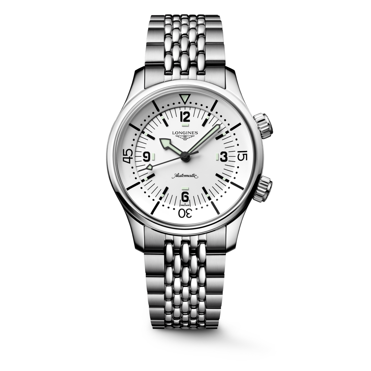 [SIMCHA-STANDALONE:L3.764.4.16.6:01] Longines Legend Diver 39.00 mm Automatic White matt Dial Stainless steel Bracelet Watch – L3.764.4.16.6 – LONGINES LEGEND DIVER L3.764.4.16.6 Automatic, Stainless steel, White matt, Bracelet Watch - Watch soldier