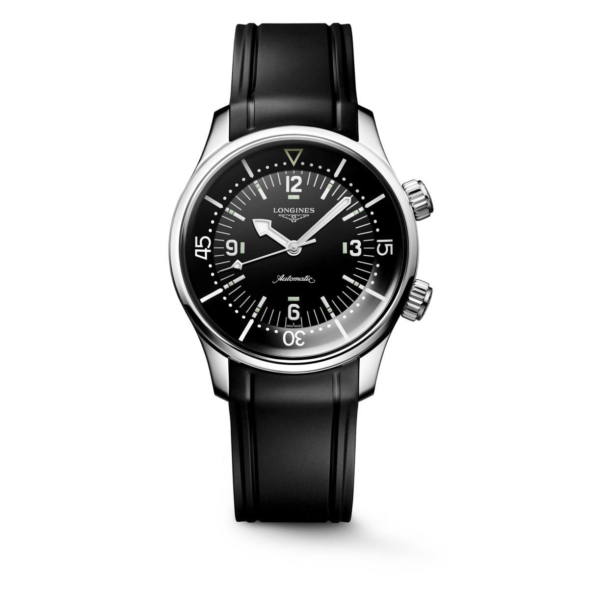 [SIMCHA-STANDALONE:L3.764.4.50.9:01] Longines Legend Diver 39.00 mm Automatic Black lacquered polished Dial Black Rubber strap Watch – L3.764.4.50.9 – LONGINES LEGEND DIVER L3.764.4.50.9 Automatic, Stainless steel, Black lacquered polished, Strap Watch - Watch soldier