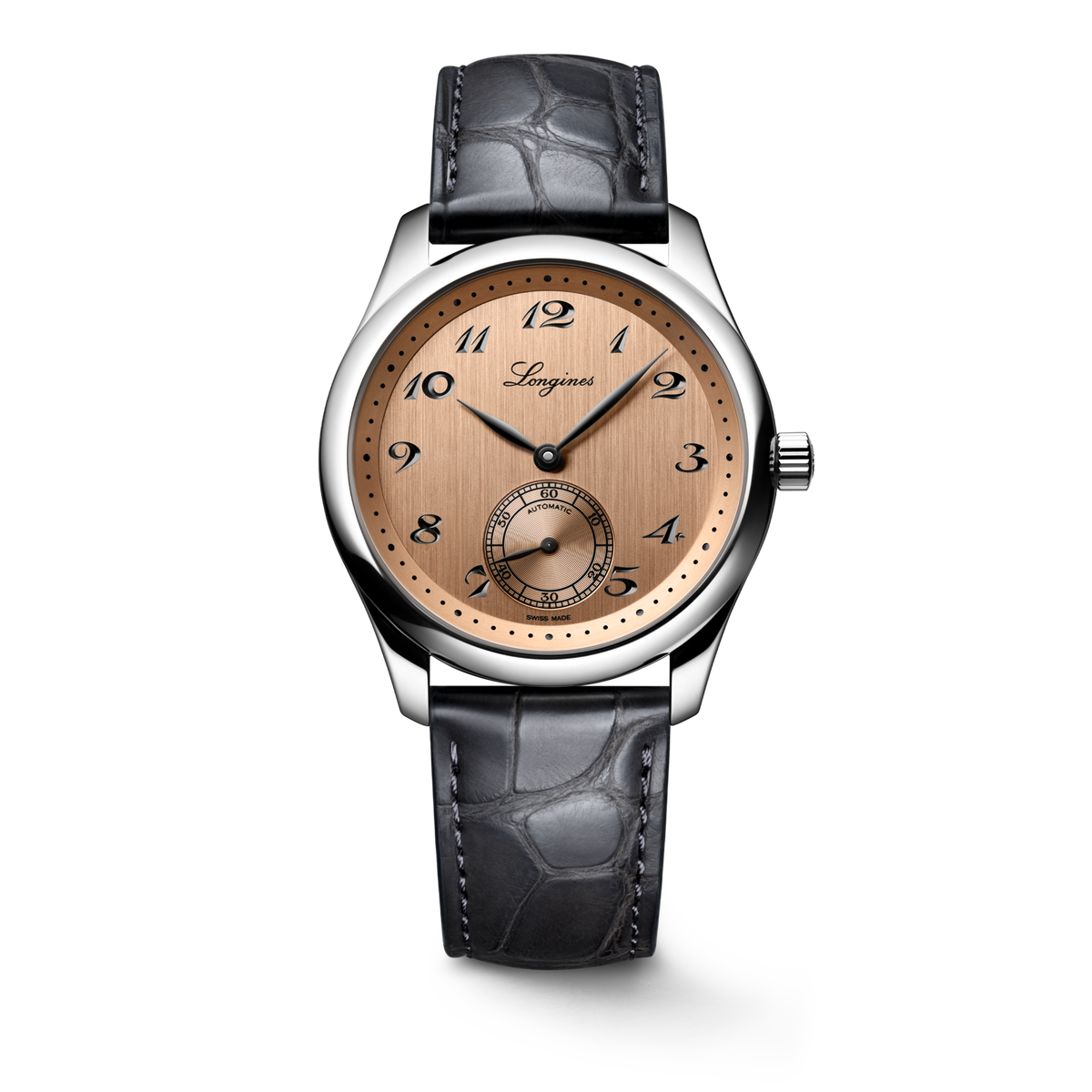 Longines Master Collection 38.50mm Automatic Salmon Dial Grey Alligator Strap Watch