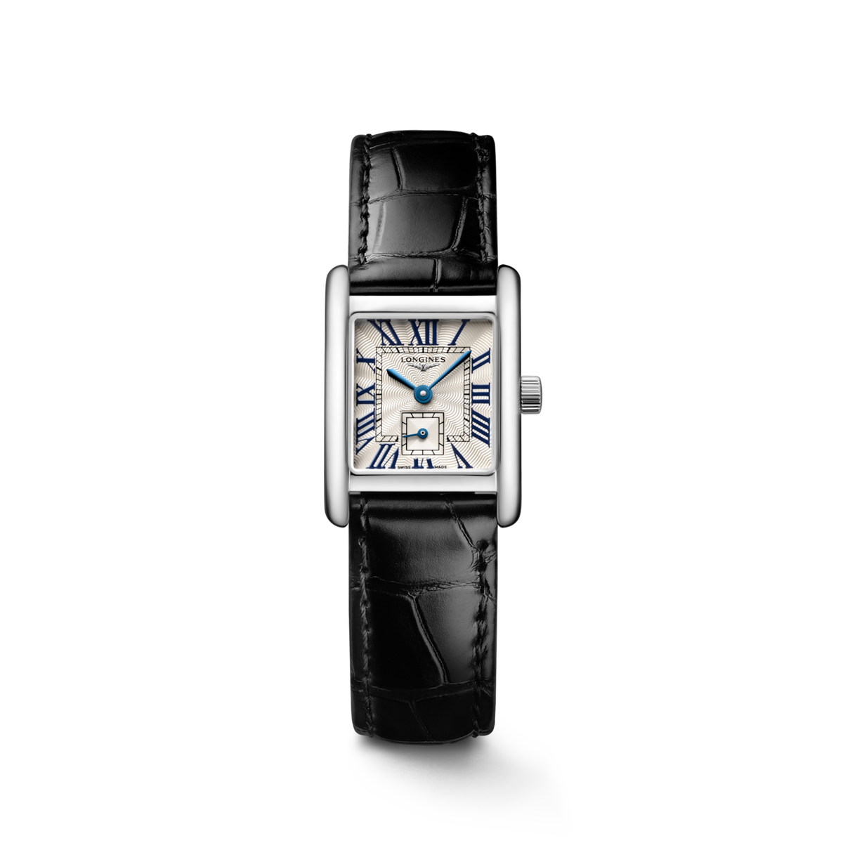 Longines Mini DolceVita 21.50 x 29.00mm Quartz Silver "flinqué" Dial Black Alligator Strap Watch
