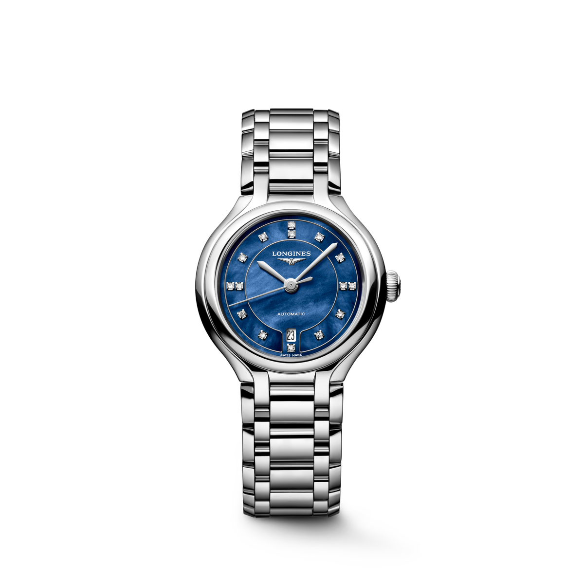 Longines PrimaLuna 30.00mm Automatic Luminous Blue mother-of-pearl Dial Stainless Steel Bracelet Watch