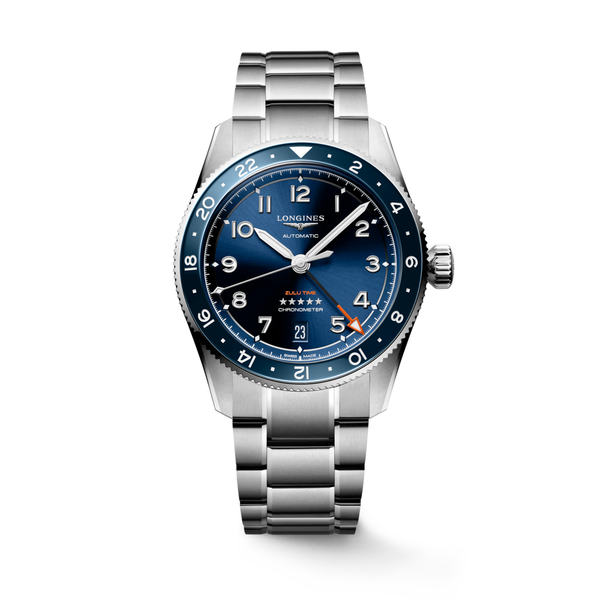 [SIMCHA-STANDALONE:L3.802.4.93.6:01] Longines Spirit Zulu Time 39.00 mm Automatic Sunray blue Dial Stainless steel Bracelet Watch – L3.802.4.93.6 – LONGINES SPIRIT ZULU TIME L3.802.4.93.6 Automatic, Stainless steel and ceramic bezel, Sunray blue, Bracelet Watch - Watch soldier