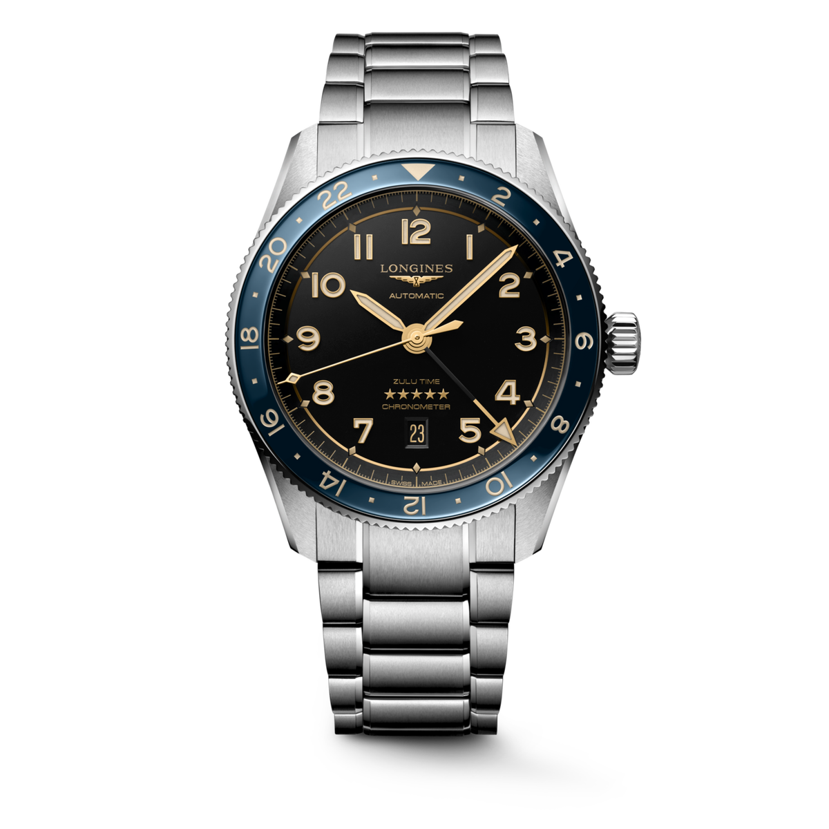 [SIMCHA-TOP500:LONGINES:L3.812.4.60.6:01] LONGINES SPIRIT ZULU TIME L3.812.4.60.6 Automatic, Stainless steel and ceramic bezel, Anthracite, Bracelet Watch - Watch soldier