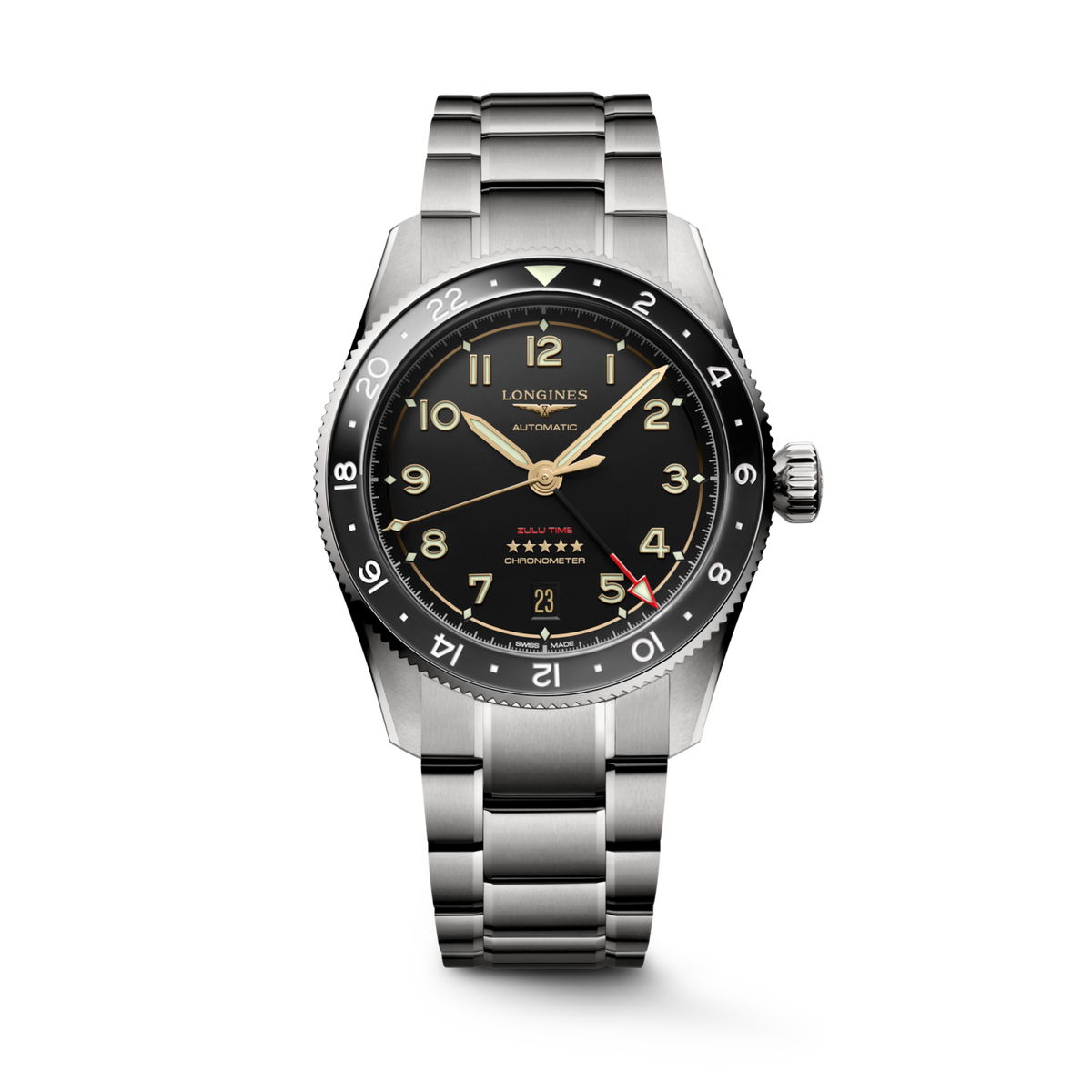 [SIMCHA-TOP500:LONGINES:L3.802.1.53.6:01] LONGINES SPIRIT ZULU TIME TITANIUM L3.802.1.53.6 Automatic, Titanium and ceramic bezel, Anthracite, Bracelet Watch - Watch soldier
