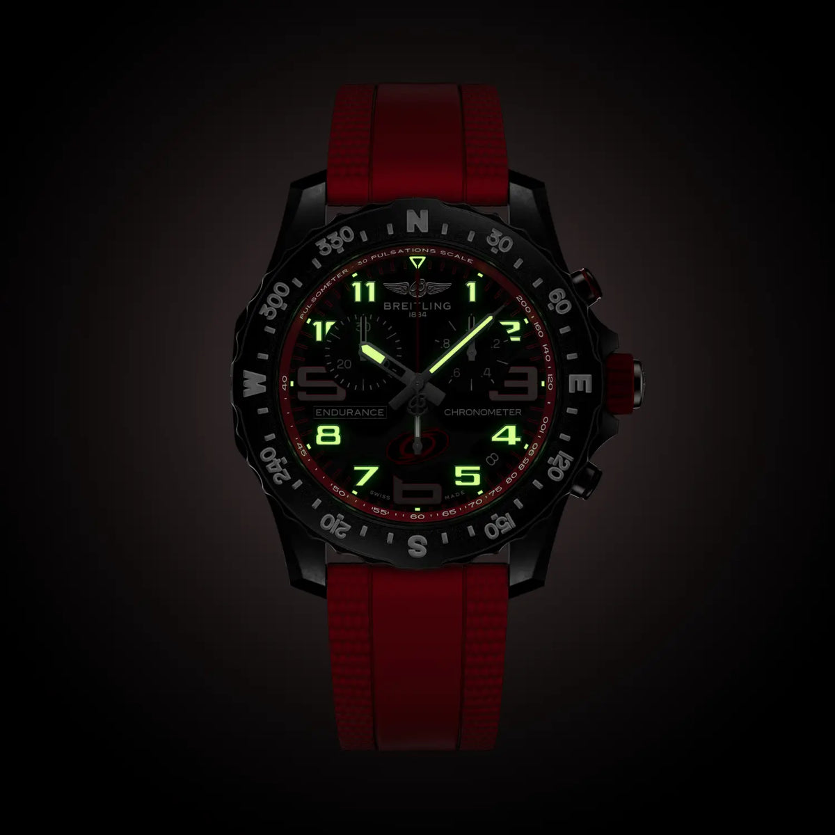 Breitling Professional 44.0mm Quartz Black Dial Red Rubber Strap Watch