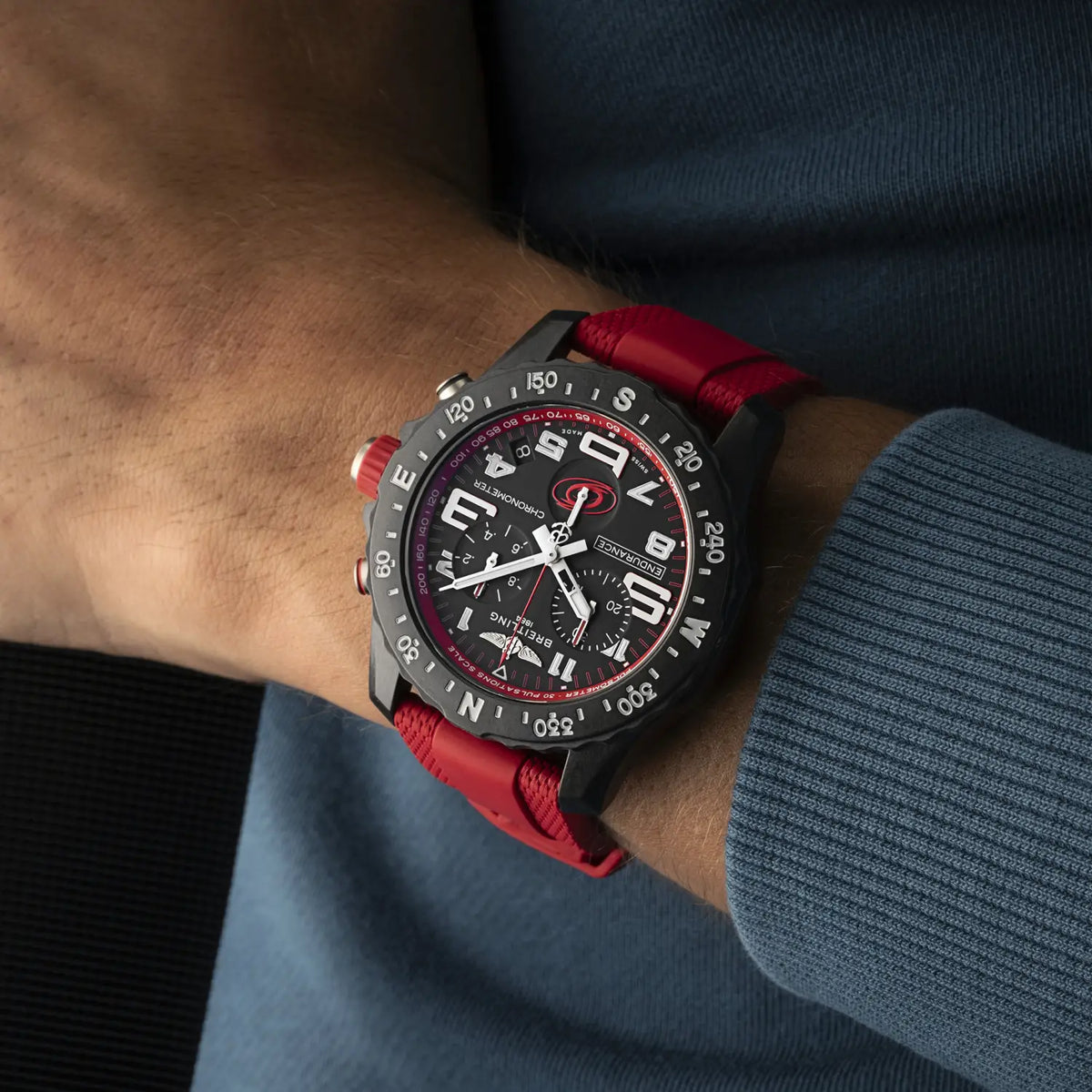 Breitling Professional 44.0mm Quartz Black Dial Red Rubber Strap Watch