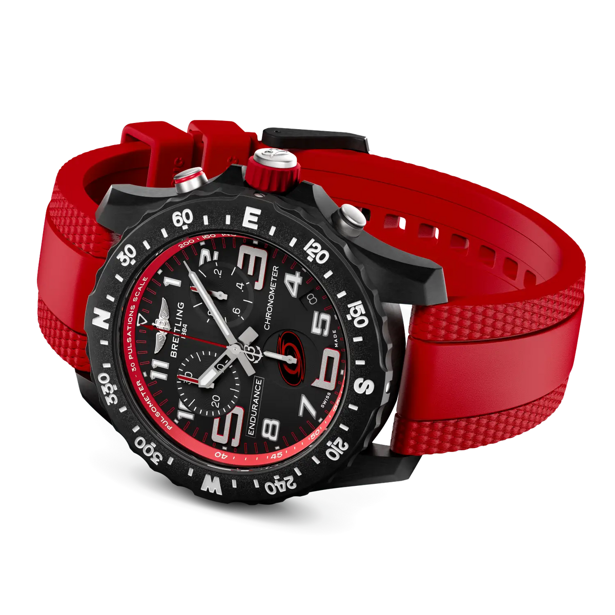 Breitling Professional 44.0mm Quartz Black Dial Red Rubber Strap Watch