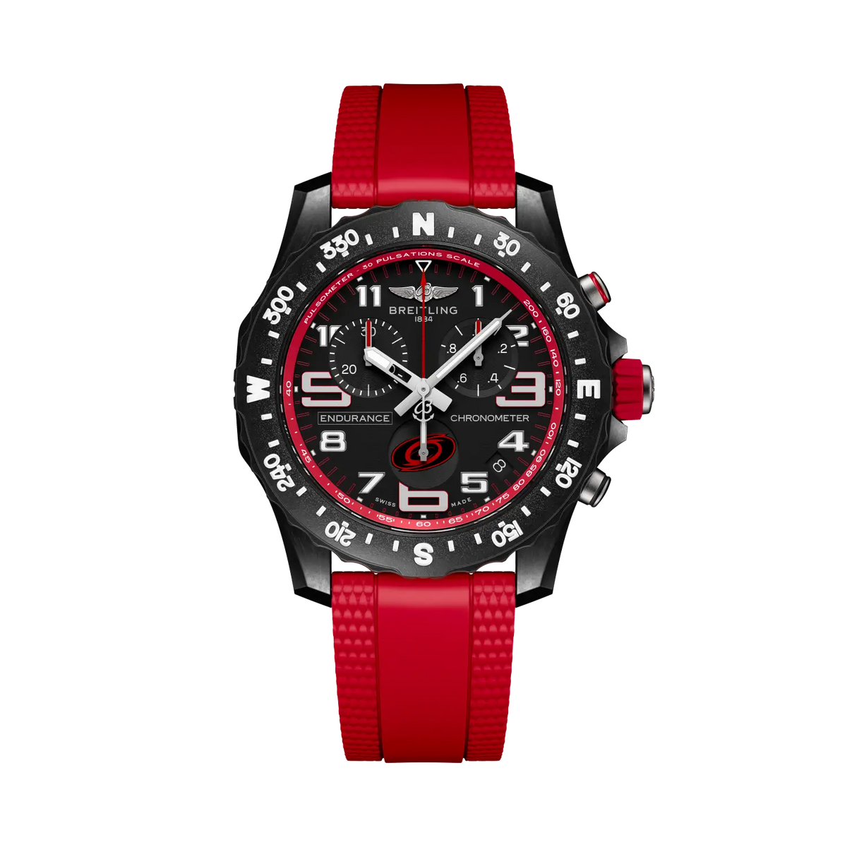 Breitling Professional 44.0mm Quartz Black Dial Red Rubber Strap Watch