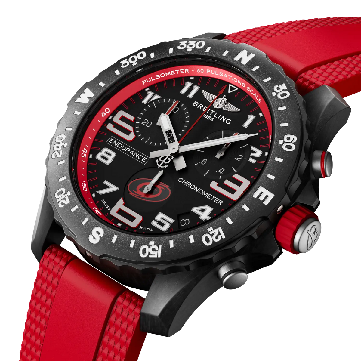 Breitling Professional 44.0mm Quartz Black Dial Red Rubber Strap Watch