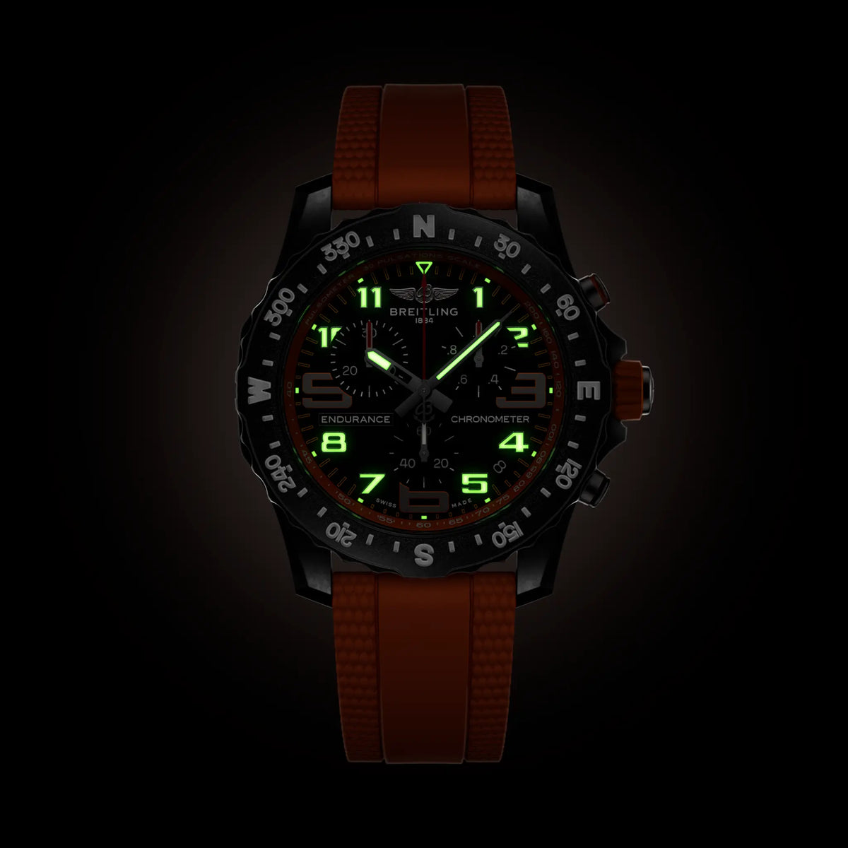 Breitling Professional 44.0mm Quartz Black Dial Orange Rubber Strap Watch
