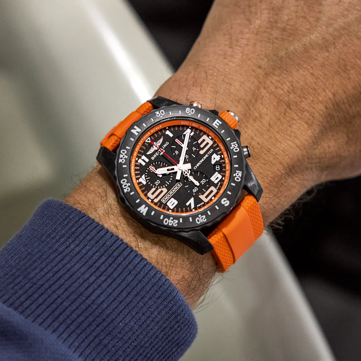 Breitling Professional 44.0mm Quartz Black Dial Orange Rubber Strap Watch