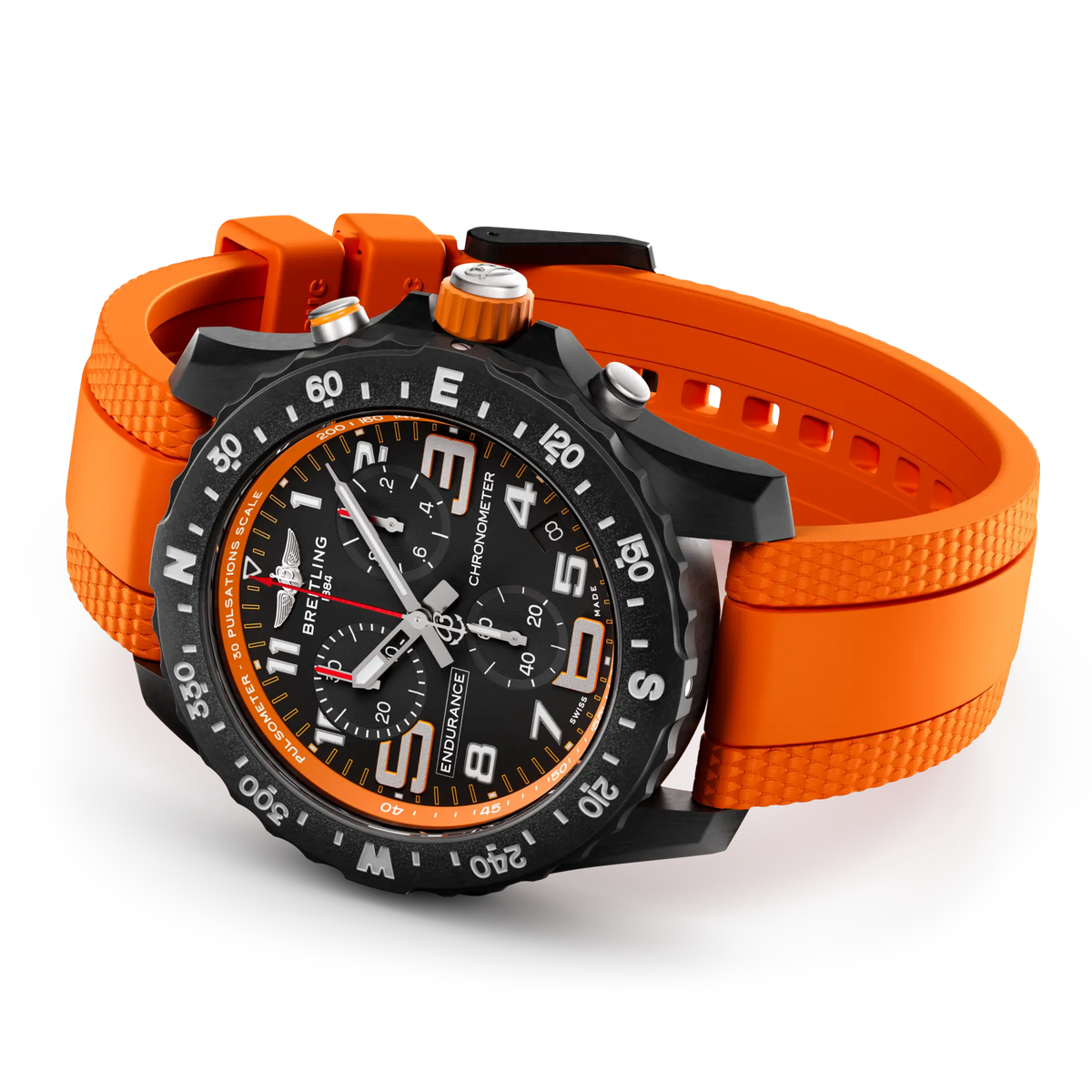 Breitling Professional 44.0mm Quartz Black Dial Orange Rubber Strap Watch