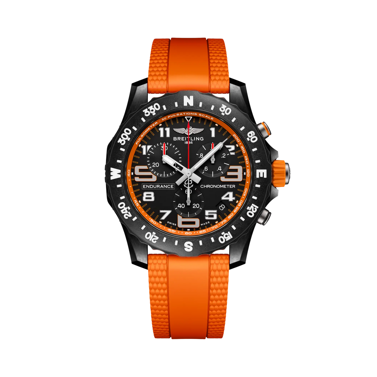 Breitling Professional 44.0mm Quartz Black Dial Orange Rubber Strap Watch