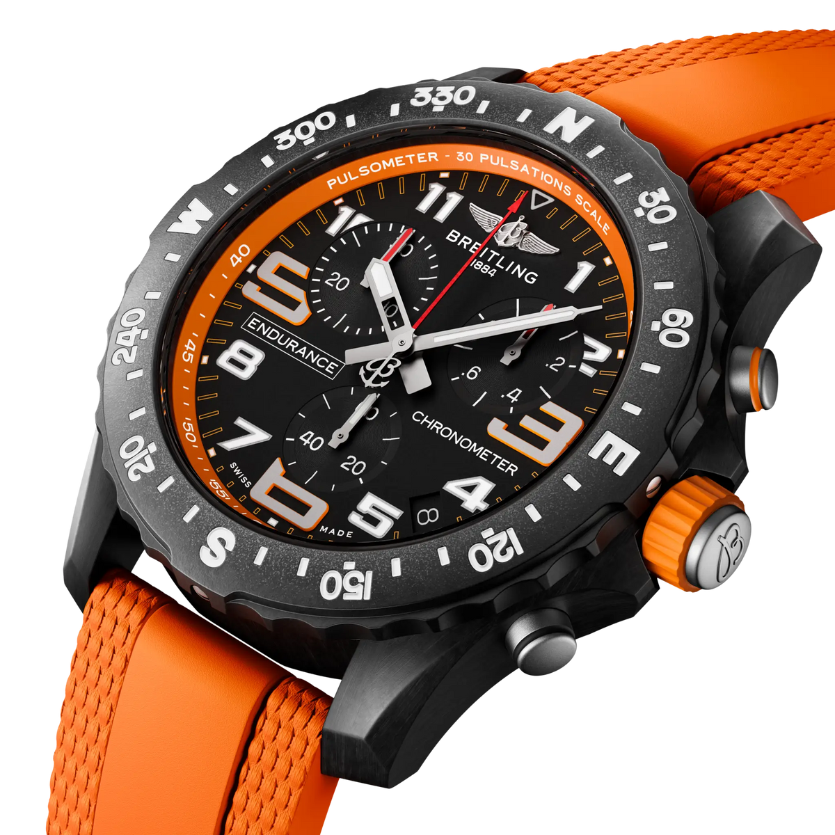 Breitling Professional 44.0mm Quartz Black Dial Orange Rubber Strap Watch