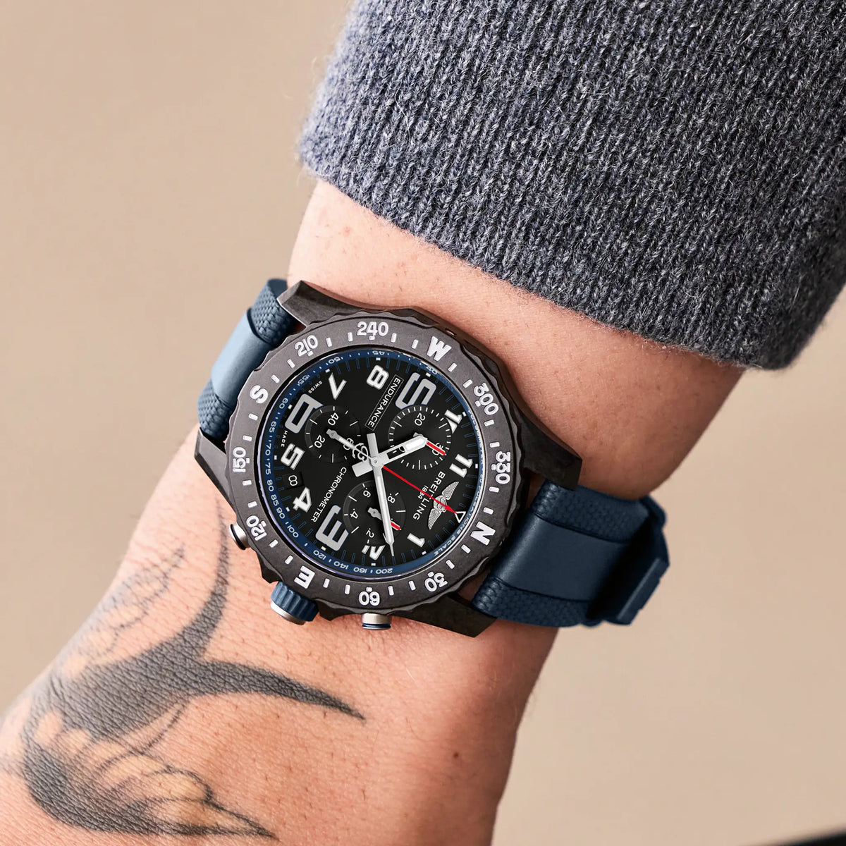 Breitling Professional 44.0mm Quartz Black Dial Blue Rubber Strap Watch