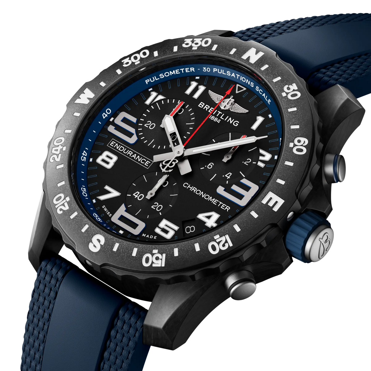 Breitling Professional 44.0mm Quartz Black Dial Blue Rubber Strap Watch